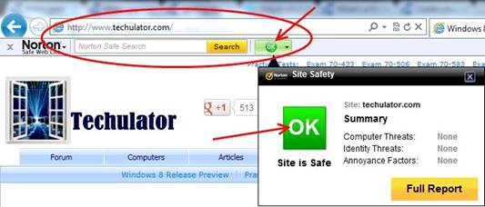 It provides access to Norton Safe Website rating system.