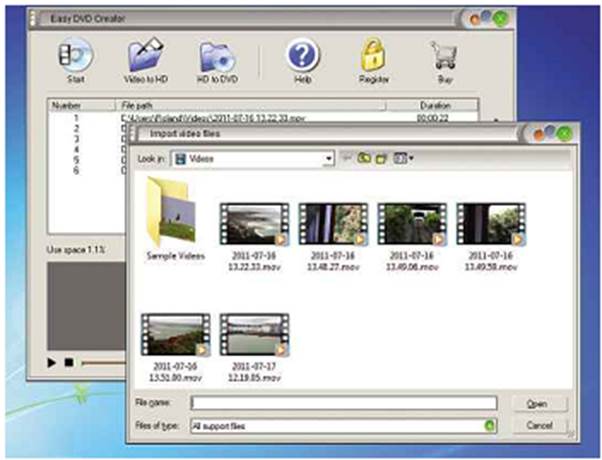 A wide range of video file types are supported and you can add whole groups at a time
