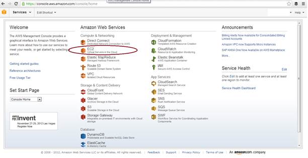 Amazon Web Services dashboard