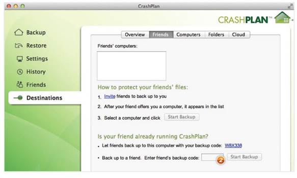 CrashPlan Free creates a peer-to-peer network for backing up data offsite.