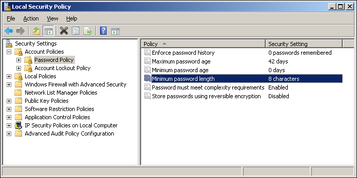 Password Policy node of Local Security Settings.