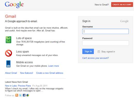 Gmail login box