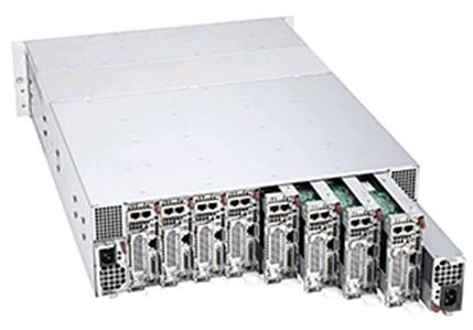 The Supermicro® MicroCloud 12-server node model is shown here.