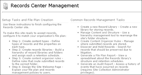 The Manage Records Center page