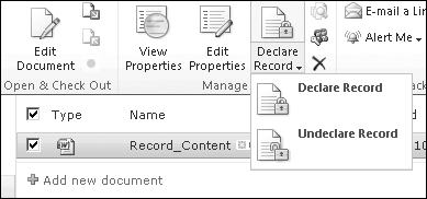 Declare a record in place within a document library.