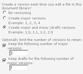 Adjusting versioning settings for a document library