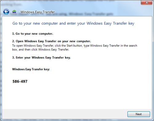Windows Easy Transfer key
