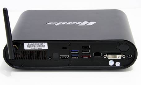 In addition to the card reader, USB 3.0 port, and audio jacks in front, the Mini PC D2305 offers more connectivity on the rear side. 