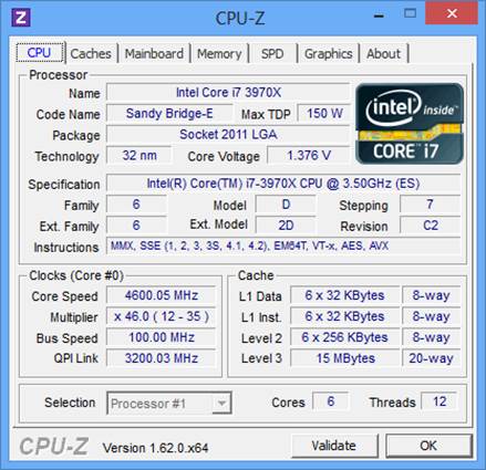 Core i7-3970X still remains stable at the max frequency of 4.6 GHz.