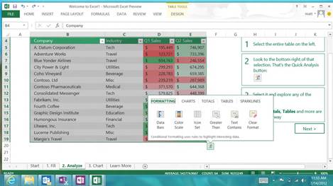 Like the Recommended PivotTables feature, this feature found in both the Insert Ribbon and Quick Analysis. 