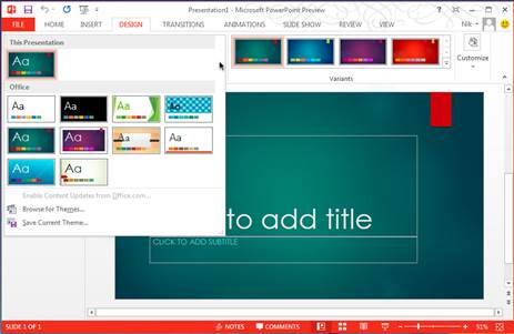 When you’re up the new PowerPoint, you get a much more useful welcome screen that shows a collection of templates and themes from which to create your presentation. 