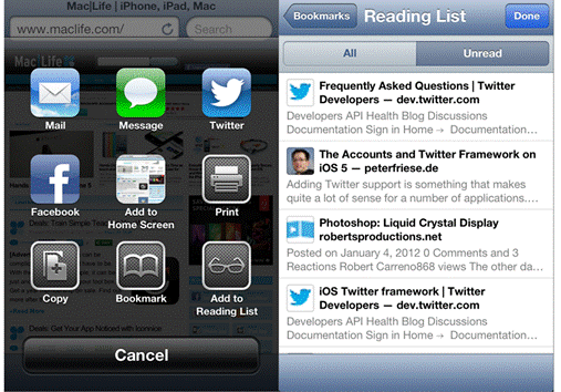 Apple also effectively combines  the power of its iCloud sync service and a feature from its Mac  OS X Mountain Lion build to  introduce a nifty feature in iOS  6 – Reading list. 