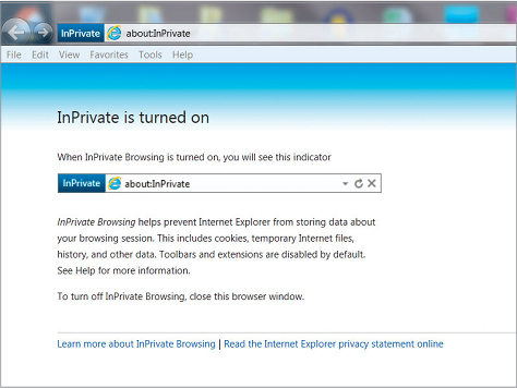Description: InPrivate Browsing lets you browse without Internet Explorer storing data about where you've been.