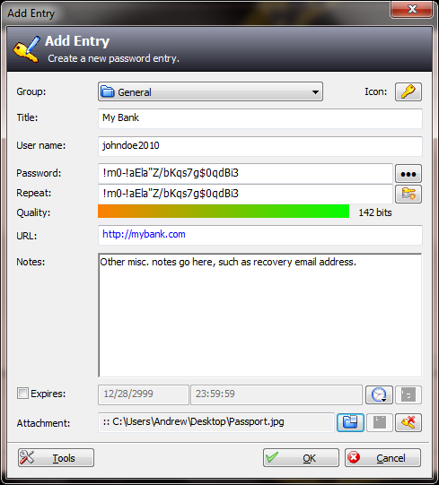 Description: Adding a password to KeePass lets you assess its strength