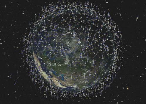 A NASA diagram of tracked space junk in Low Earth Orbit
