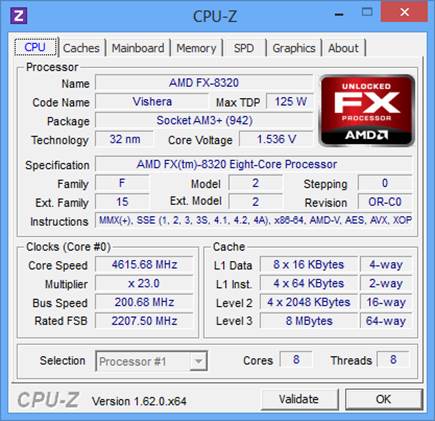 FX-8320 easily reached the 4.6GHz mark