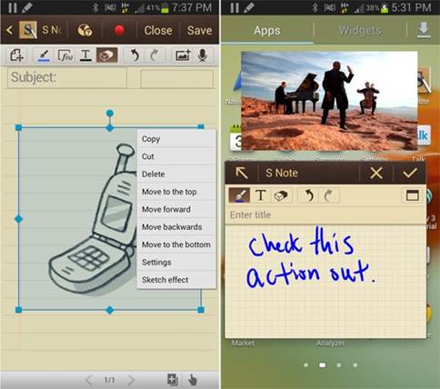 When in the S Note, you can also hold down the button on the screen and press its button long to activate a new feature named Idea Sketch.