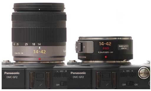Standard 14-42mm Lens, and X Lens Side by Side