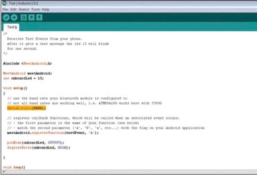 Arduino 'test' program code