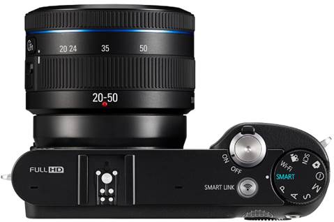 The Samsung NX1000 debuts a new 20-50mm lens, which like Samsung's other small lenses, retracts inside the zoom barrel to make a smaller package, and must be deployed before shooting.