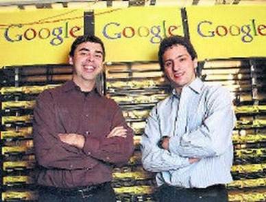 Description: Google founders Larry Page (left) and Sergey Brin 