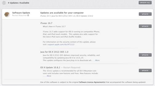 Some of the seemingly never-ending updates that OS X requires