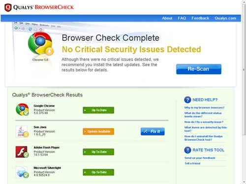 Qualys BrowserCheck is a free tool that scans your browser and plug-ins, looking for outdated versions and other security problems