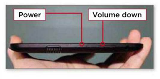 Just hold down the power and volume-down buttons on top of the device 