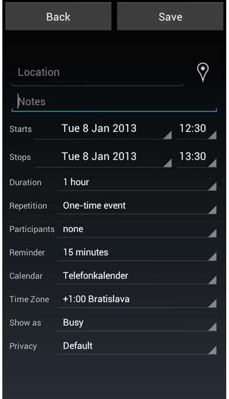 You can enter detailed notes and points regarding your events, and set reminders