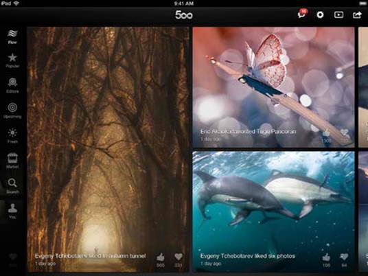 View the activity of other 500px users in the smooth interface