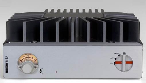 MSA power amp features a substantial top-mounted heatsink. The power selector switch includes a signal-sensing ‘Auto’ position