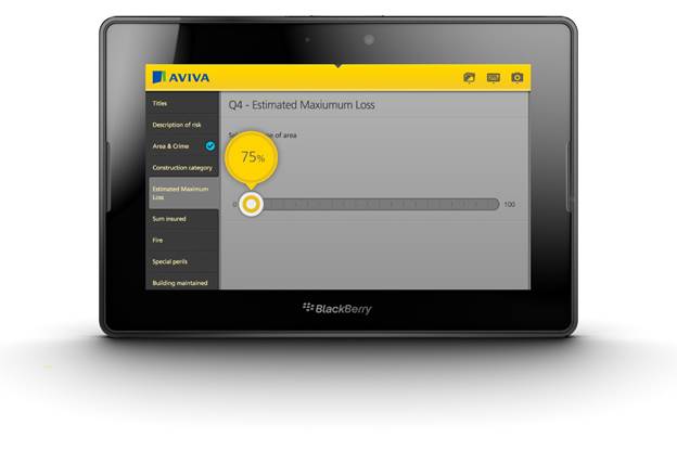 Aviva hopes the easy-to-use UI of its PlayBook app will boost the productivity of its field reps three-fold.