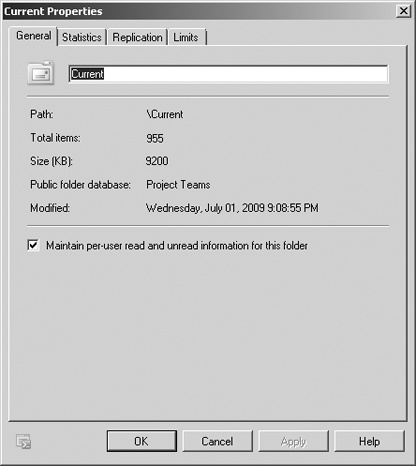 Get information about the public folder using the Properties dialog box.