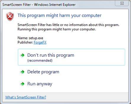 Click ‘Don’t run this program’ to download the file to your computer, without launching it