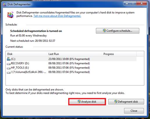 Another option for boosting your system’s performance is to periodically run Disk Defragmenter