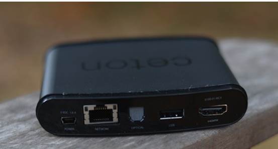 The Echo connects to your TV via HDMI, and it draws power from a supplied USB power adapter.