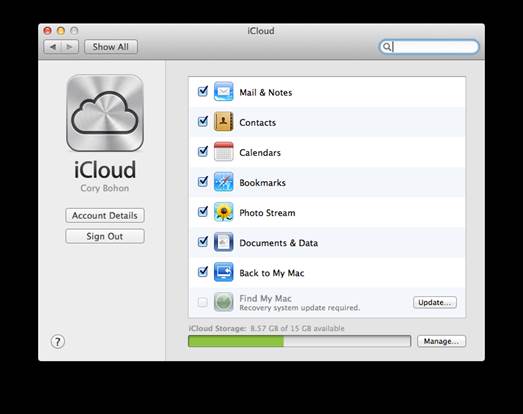When configuring iCloud, choose at least ‘Contacts’ and ‘Calendars & Reminders’ for cloud syncing