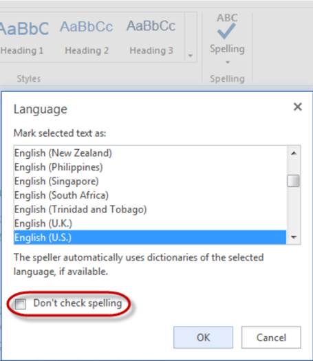 Get rid of the checking for spelling in Office 365
