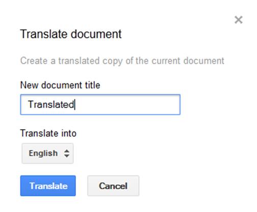 Google translate system in Google Docs
