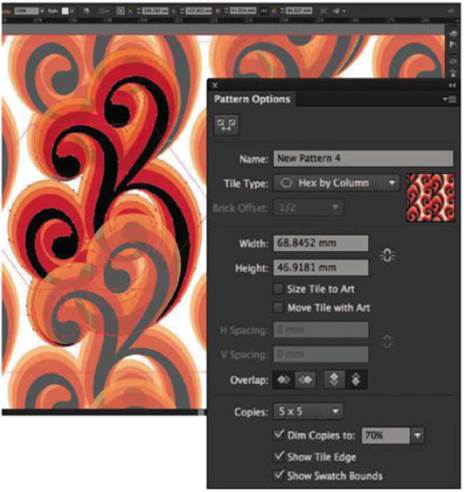 Get the Hex bug: Illustrator CS6’s Pattern Options panel offers much more sophisticated pattern design options. The Hex Tile Type, for example, creates a chicken-wire-like hexagonal array that would be tedious to create any other way