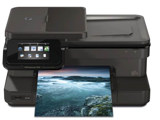 Photosmart 7520 e-All-in-One is packed with useful extra features, including a 25-page automatic document feeder (ADF) and even a fax modem, in case you urgently need to get in touch with the 1980s