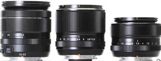 To compare (left to right): XR 18-55mm F2.8-4 R OIS LM beside the XF 60mm F2.4 R Macro, and the XF 35mm F1.4 R.