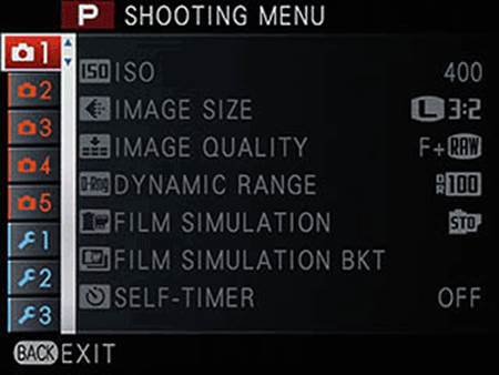 Shooting menu