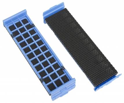 A foam rubber plate behind metal grid helps to shield dust