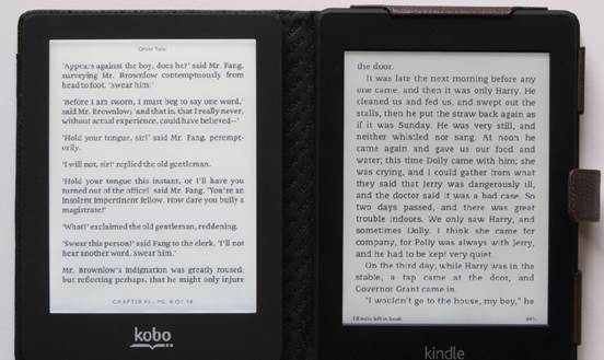 Kobo mini (left) and Kindle (right)