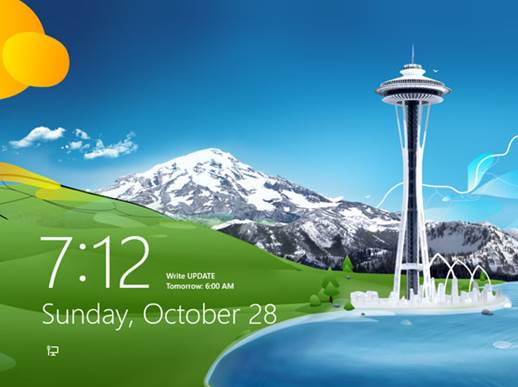 The lock screen of Windows 8