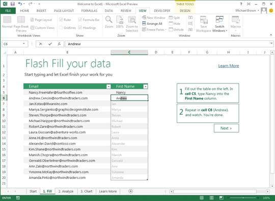 Excel Flash Fill can detect patterns and autofills empty cells as appropriate