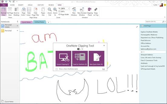 OneNote lets you add cropped screenshots from any type of file or image to your notes
