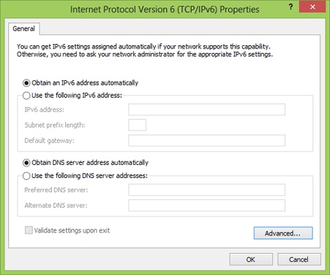 Windows 8 default IPv6 configuration