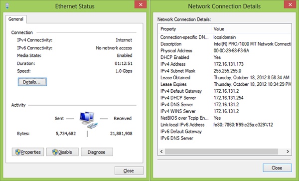 Viewing network settings in the Network and Sharing Center